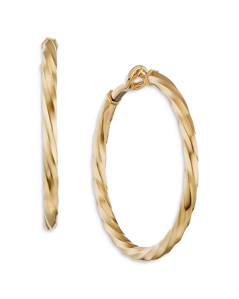 Womens Cable Edge Hoop Earrings In 18K Yellow Gold Product Image