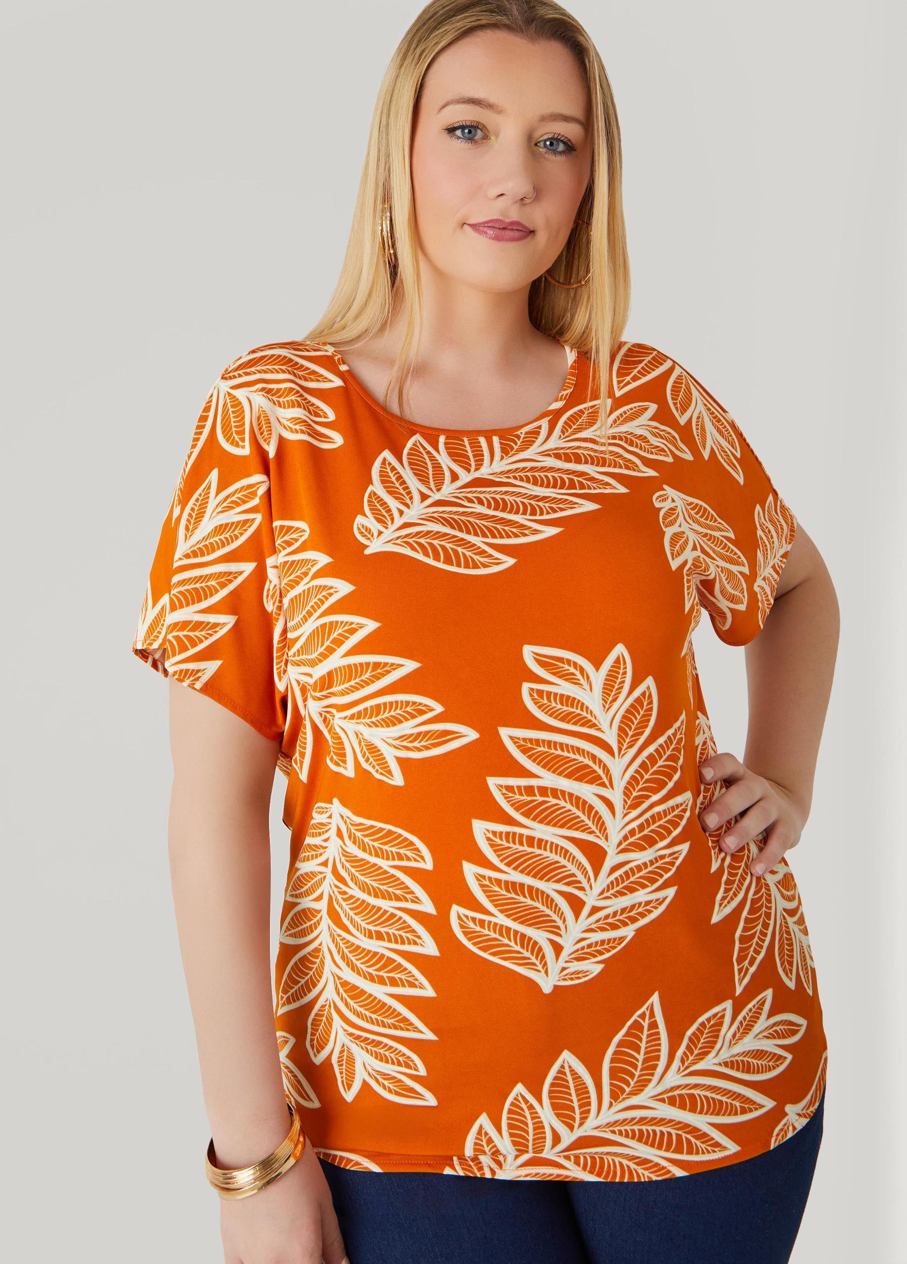 Plus Size Leaf Print Tee Ashley Stewart Product Image