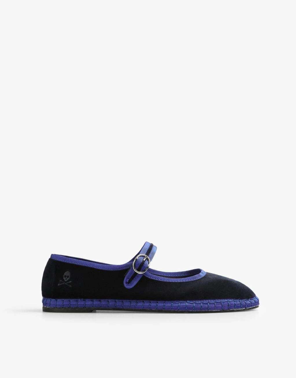 Scalpers velvet strap slippers in navy   Product Image