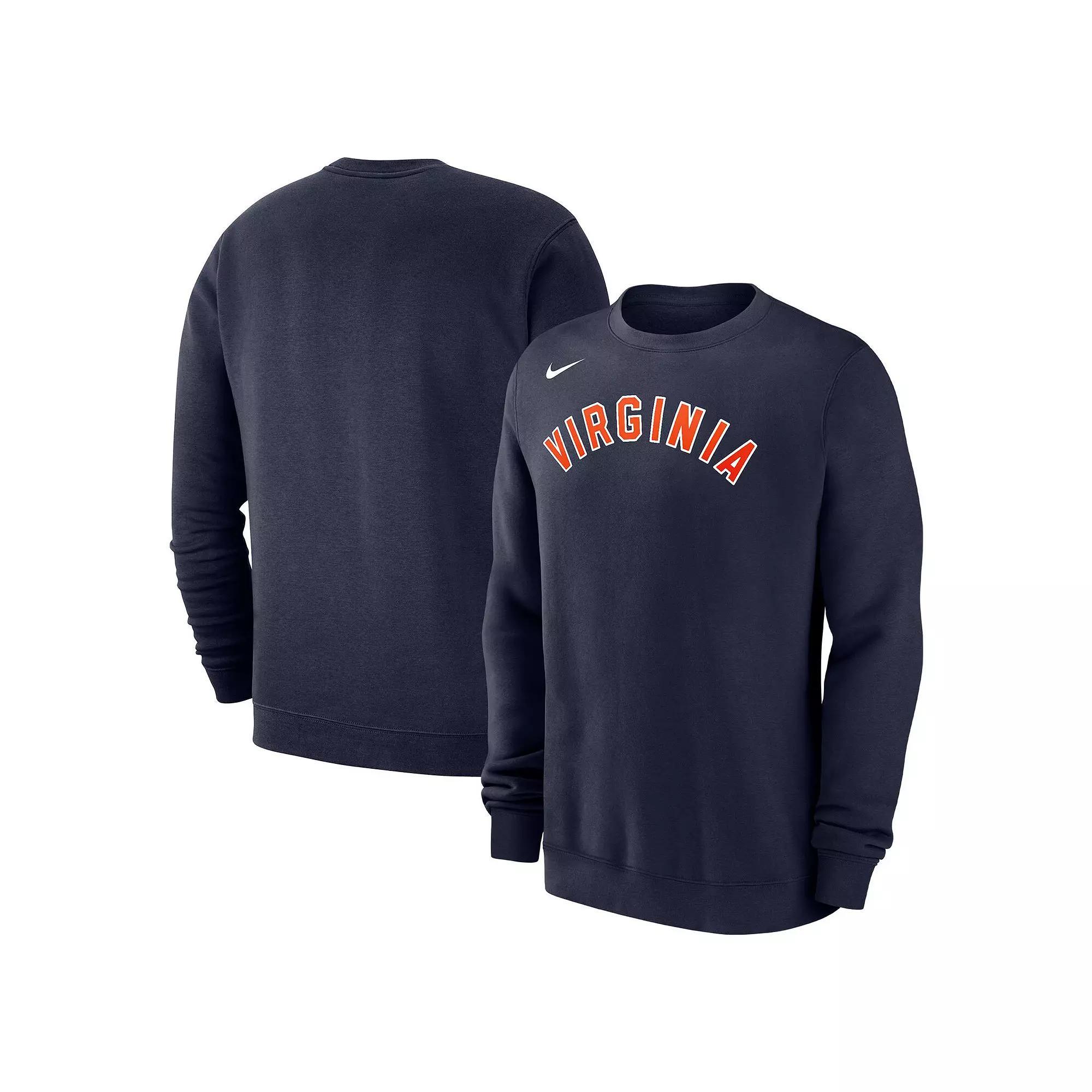 Men's Nike Navy Virginia Cavaliers Arched Logo Club Fleece Pullover Sweatshirt,  Product Image
