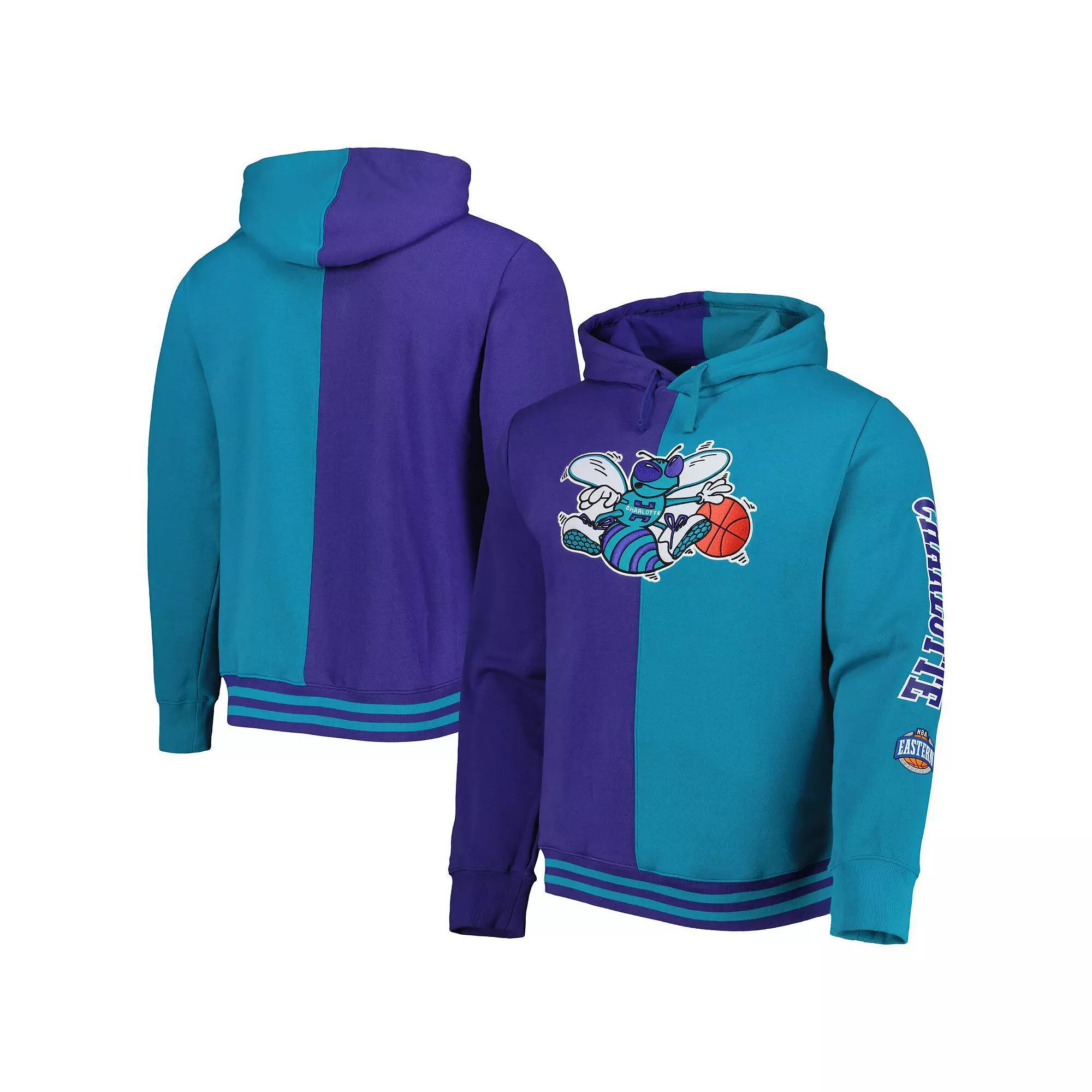 Men's Mitchell & Ness Purple/Teal New Orleans Hornets Big & Tall Hardwood Classics Split Pullover Hoodie, Size: 3XLT, Nba Purple Product Image