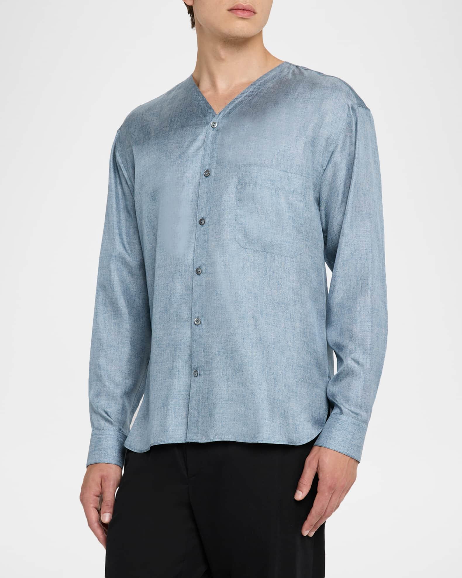 Men's Silk Denim Effect Button-Down Shirt Product Image