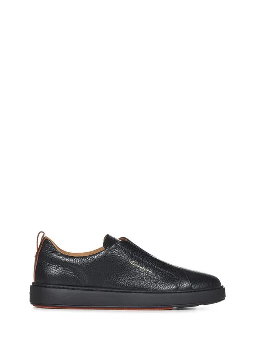 SANTONI Men's Black Tumbled Leather Slip-on Sneaker Product Image