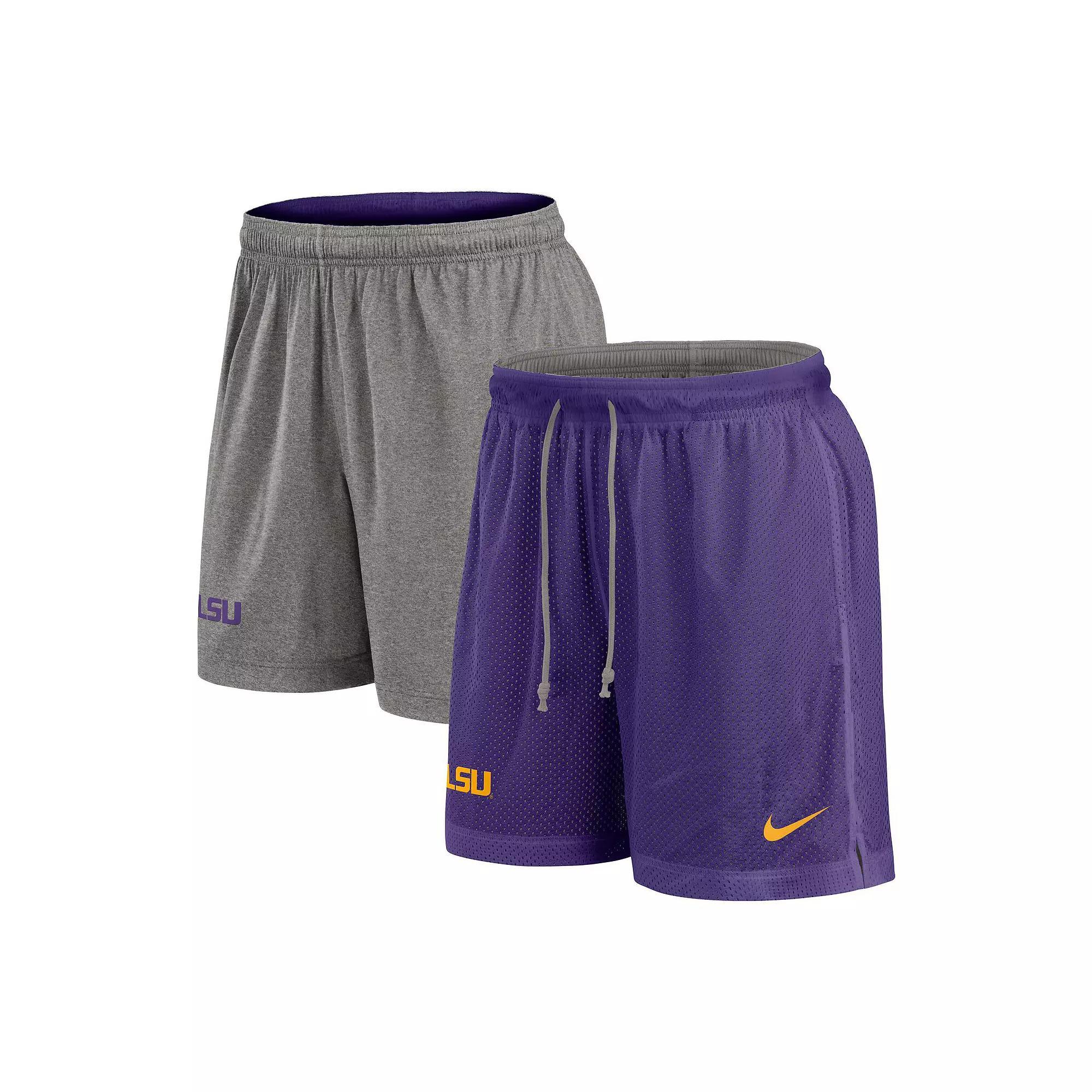 Men's Nike Purple/Heather Gray LSU Tigers Player Reversible Shorts, Size: Medium Product Image
