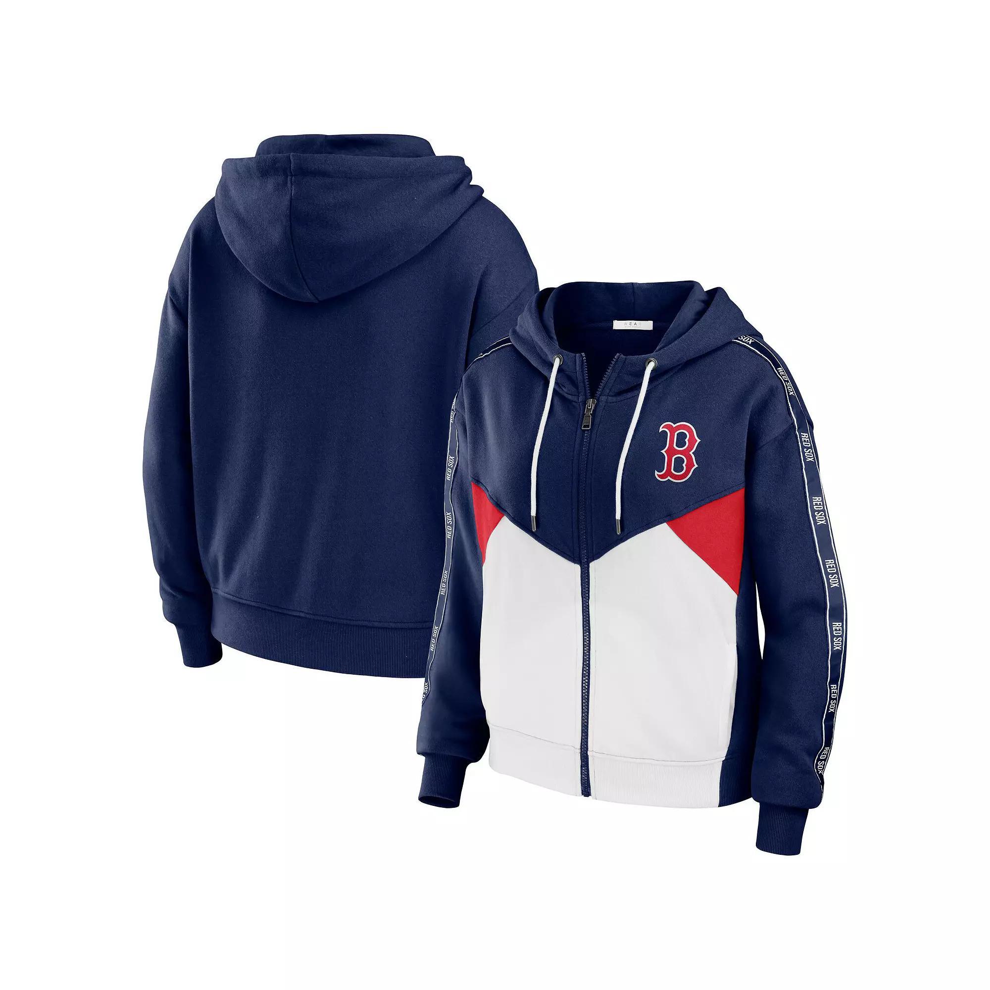 Women's WEAR by Erin Andrews Navy/White Boston Red Sox Color Block Full-Zip Hoodie, Size: Medium, Blue Product Image