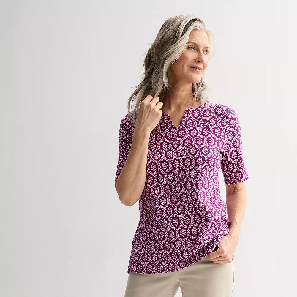 Petite Croft & Barrow® Elbow Sleeve Splitneck Top, Women's,  Product Image