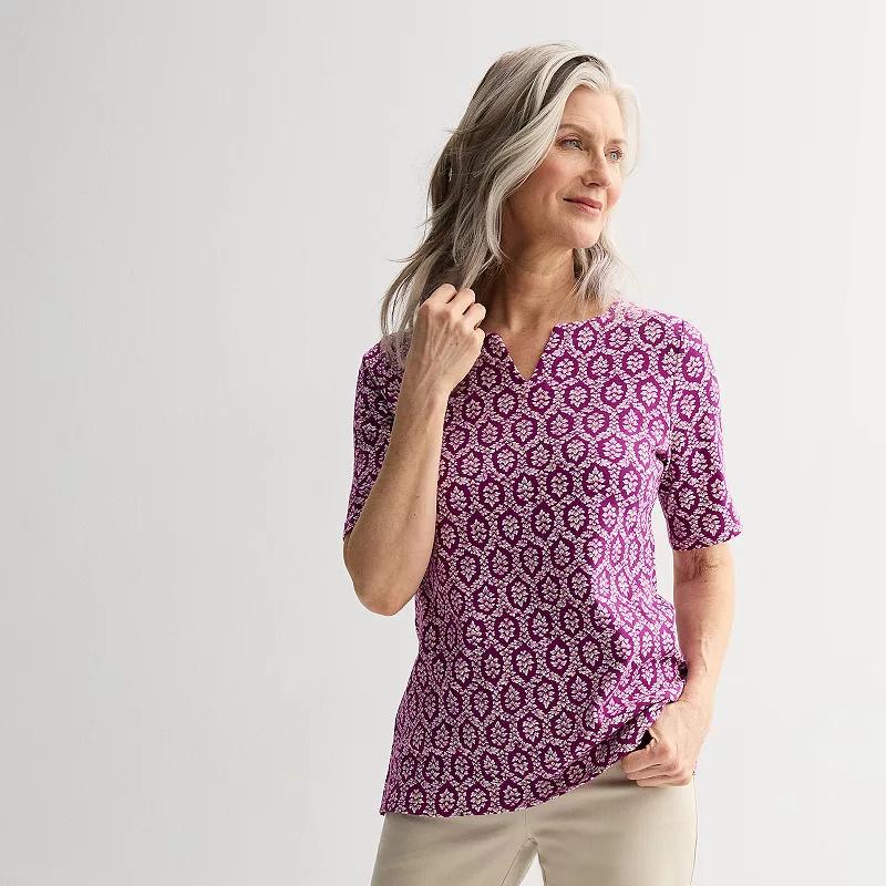 Petite Croft & Barrow® Elbow Sleeve Splitneck Top, Women's,  Product Image
