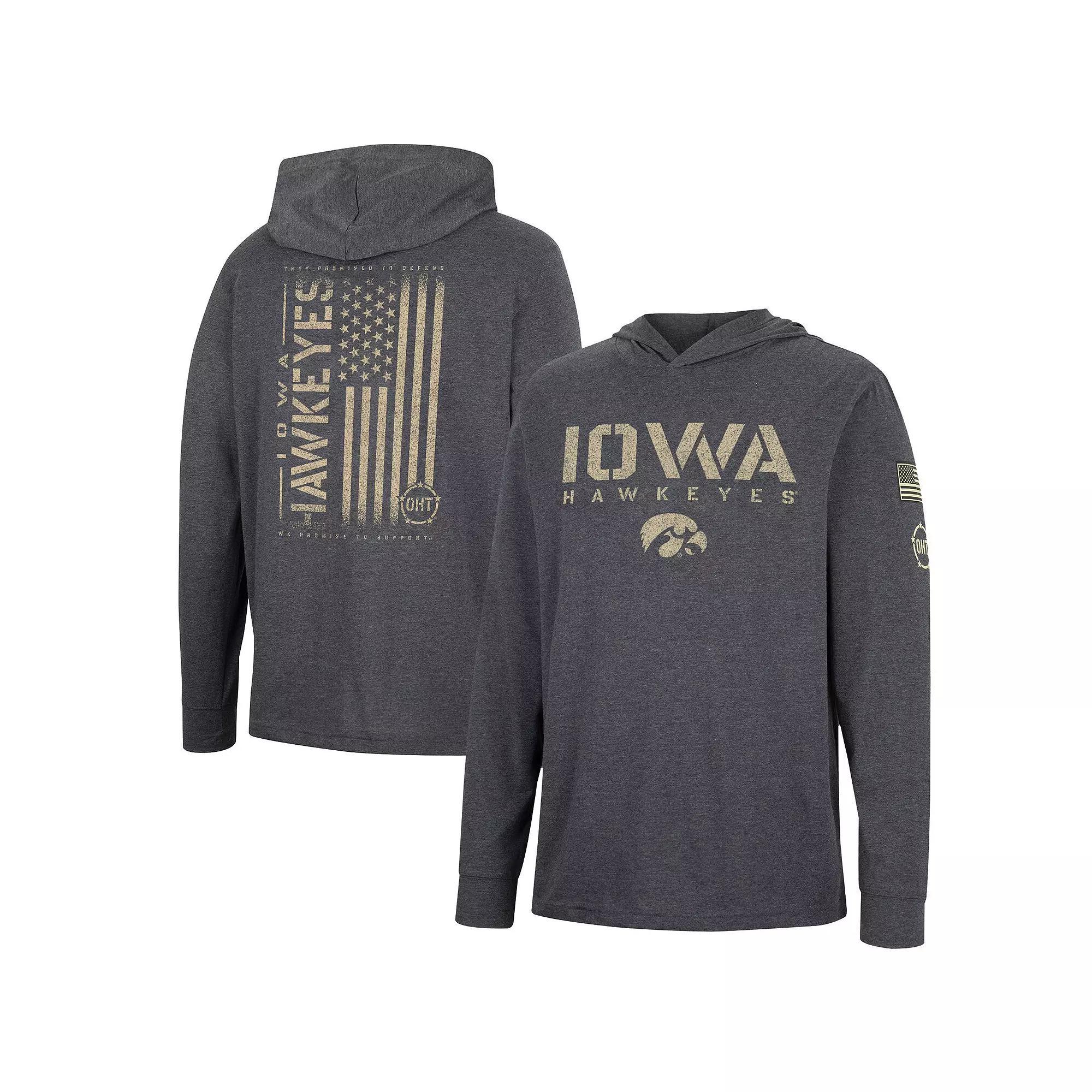 Men's Colosseum Charcoal Iowa Hawkeyes Team OHT Military Appreciation Hoodie Long Sleeve T-Shirt,  Product Image