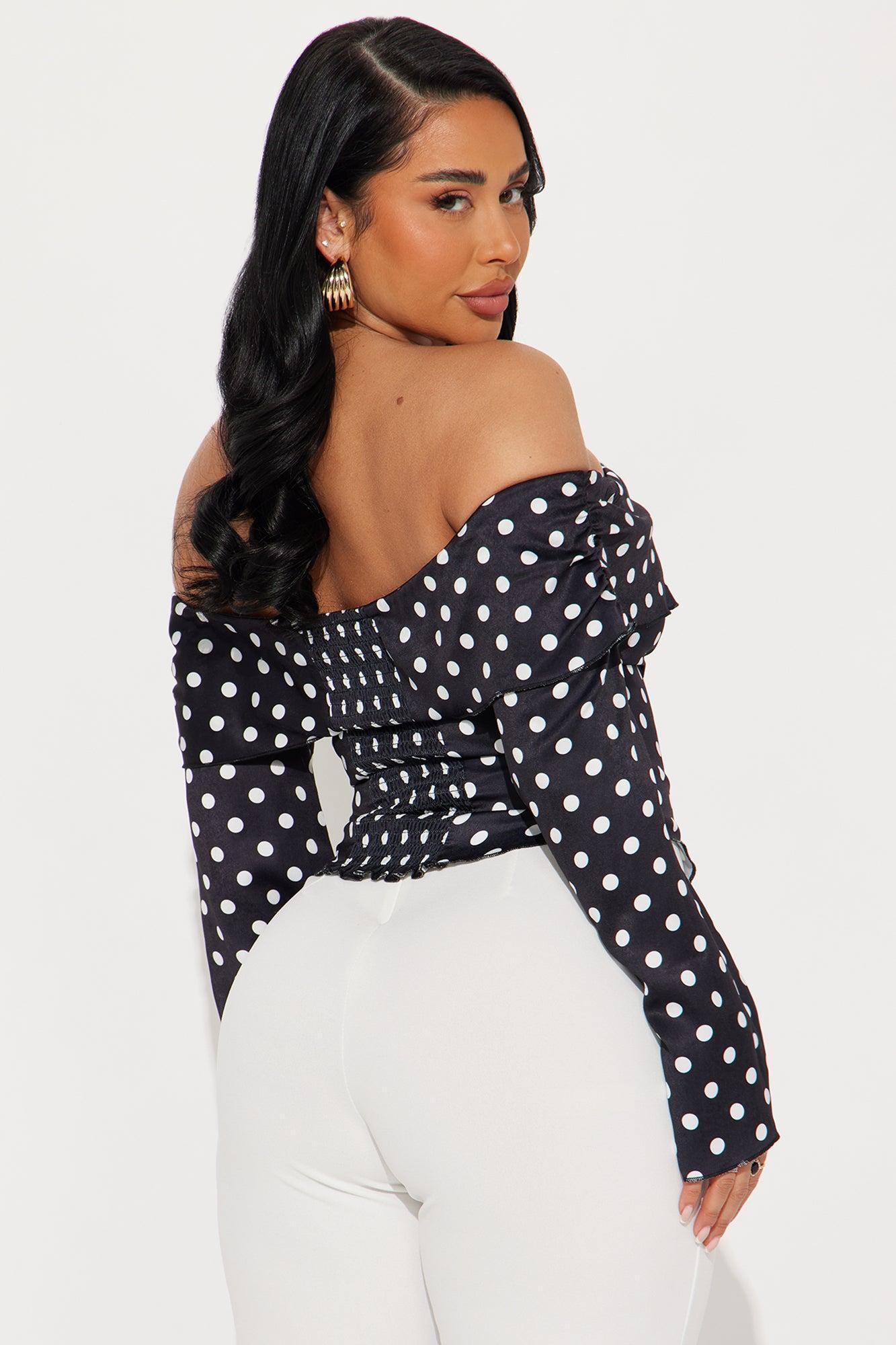 Everlyn Satin Polka Dot Top - Black/White Product Image