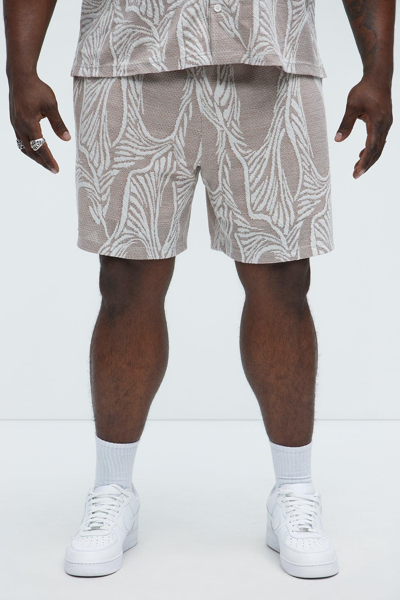 Leaf Patterned Knit Shorts - Brown Combo Product Image