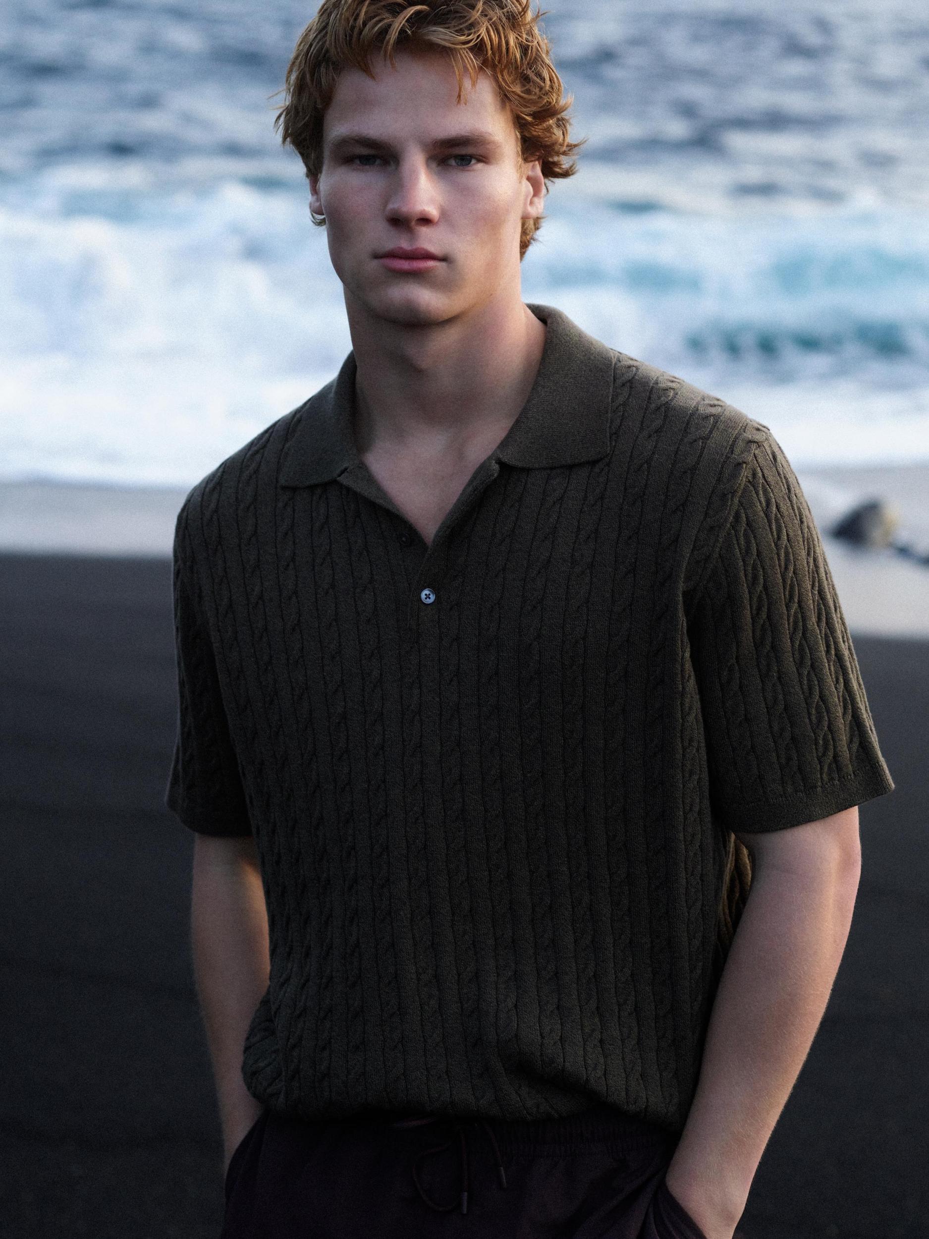 Cable-knit polo shirt Product Image