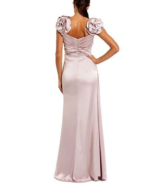 Mac Duggal 3D Flower Straps Satin Faux Wrap Gown Product Image