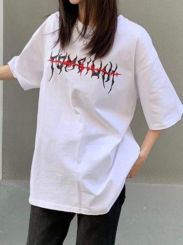 Street Distressed Graphic Print Oversized Short Sleeve Tee Product Image