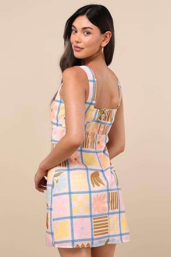 Cosette Beige Multi Print Sleeveless Mini Dress Product Image