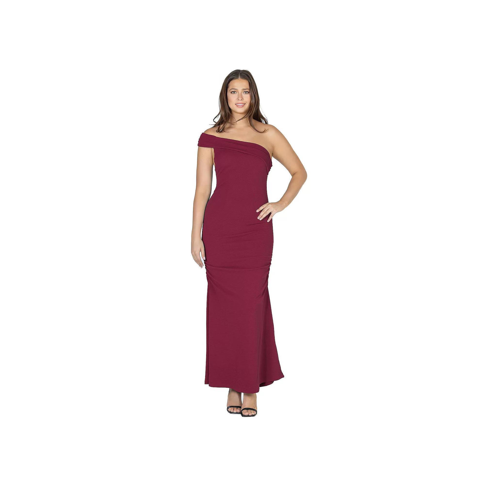 Women's 24Seven Comfort Apparel One-Shoulder Ruched Mermaid Maxi Dress,  Product Image