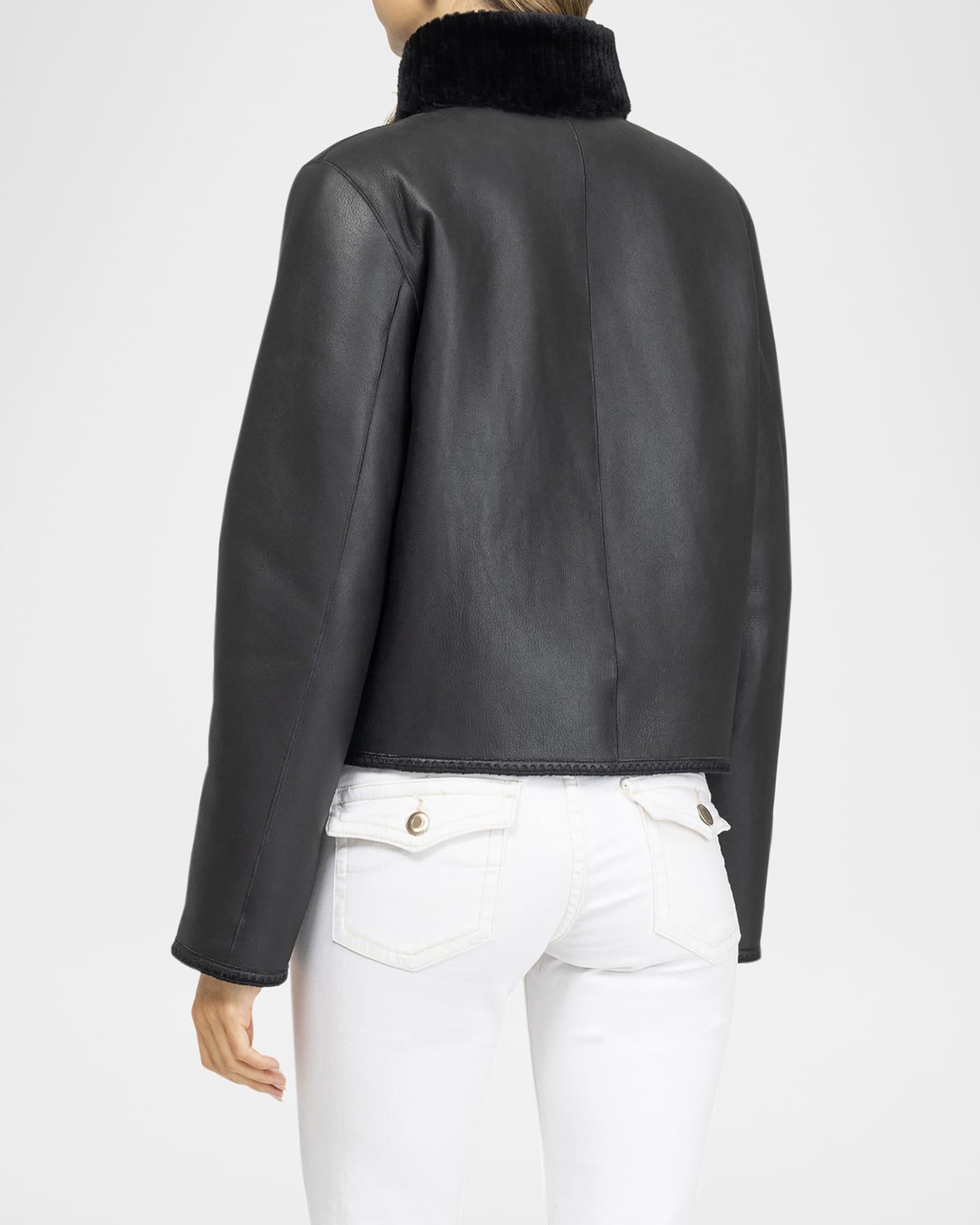 Reversible Merino Grooved Shearling Lamb Jacket With Embroidered Trim Product Image