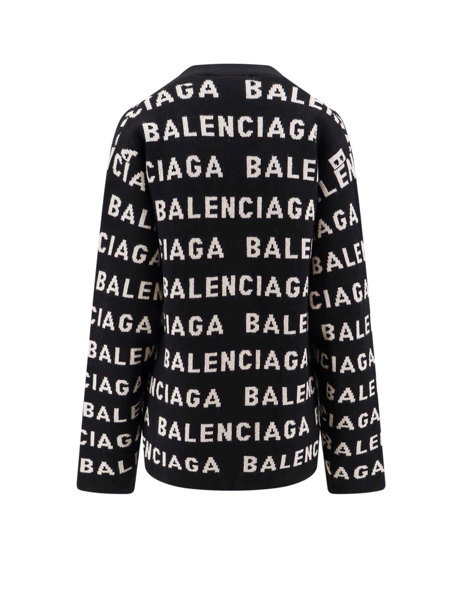 BALENCIAGA Logo Intarsia Wool Cardigan In Black,white Product Image