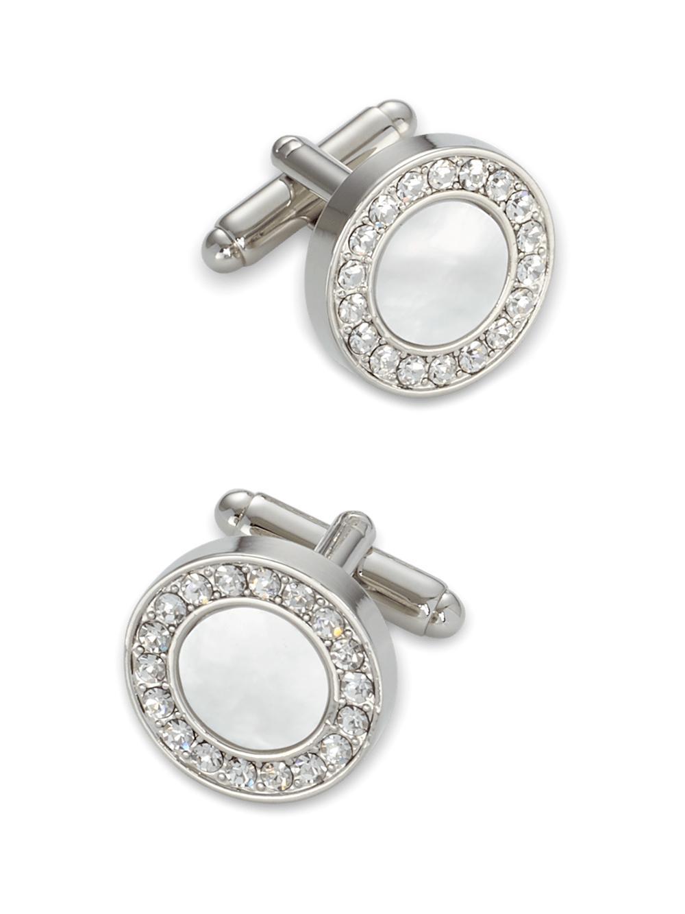 Mother of Pearl & Crystal Cufflinks - Gold Product Image