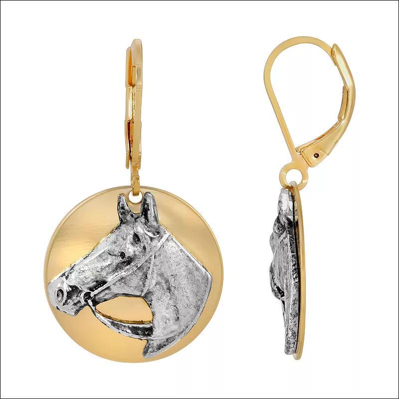 1928 Two Tone Horse Medallion Drop Earrings, Womens, Gold Product Image