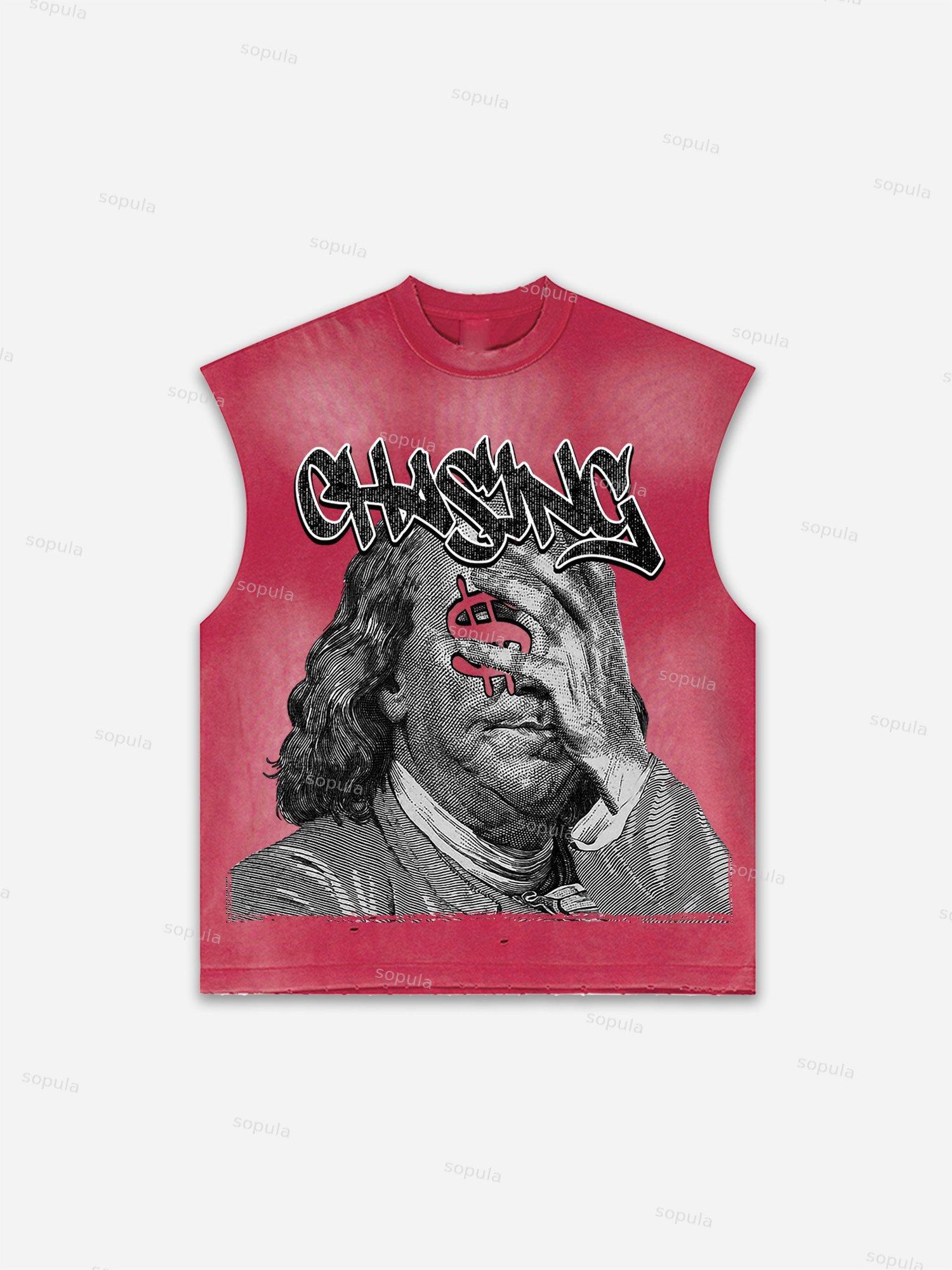 Men's Washed Casual Virtual Shadow Graphic Tank Top Product Image