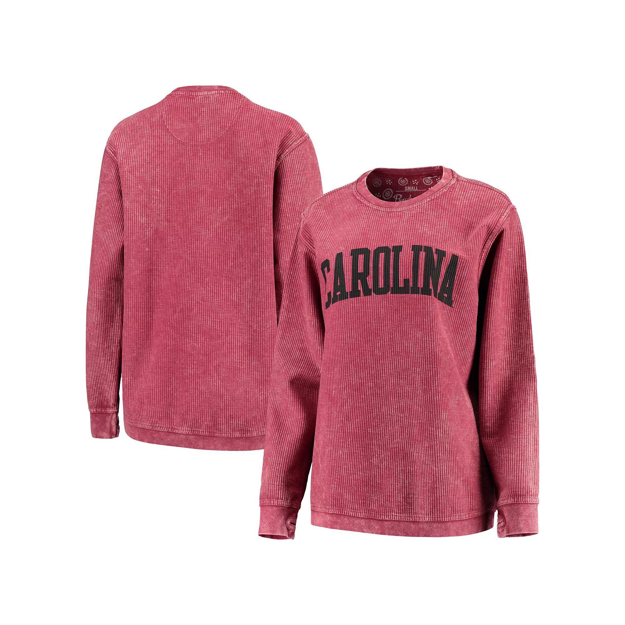 Women's Pressbox Garnet South Carolina Gamecocks Comfy Cord Vintage Wash Basic Arch Pullover Sweatshirt,  Product Image
