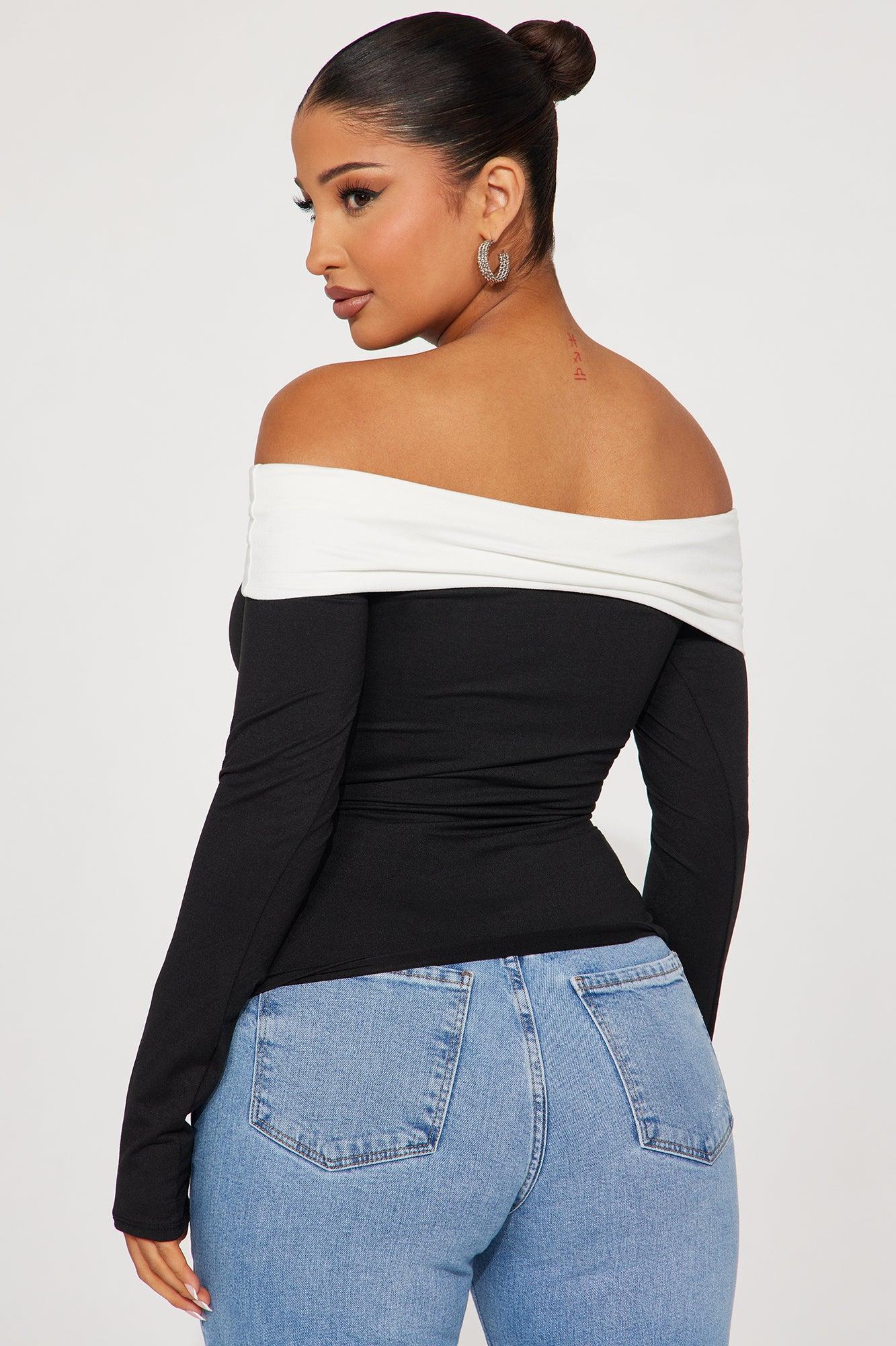 Miss Independent Off Shoulder Top - Black/White Product Image