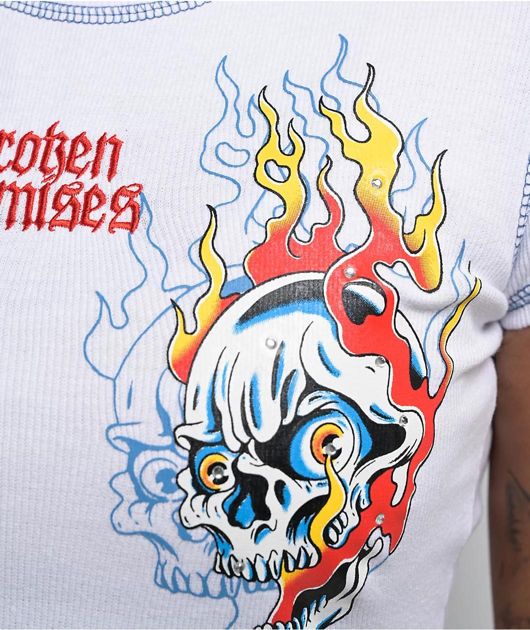 Broken Promises Skelephobia White Ribbed Crop T-Shirt Product Image