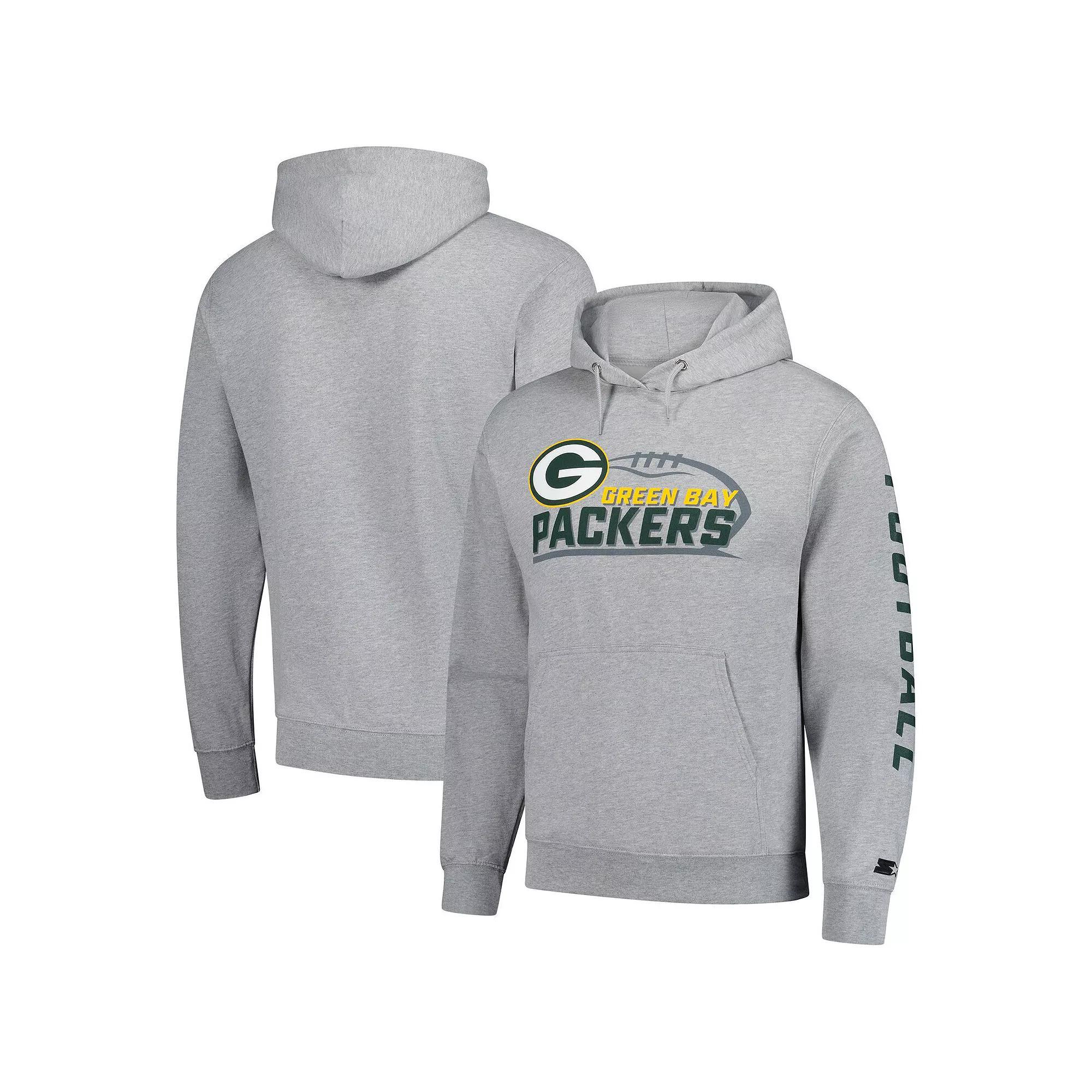 Men's Starter Heather Gray Green Bay Packers Vintage Pullover Hoodie,  Product Image
