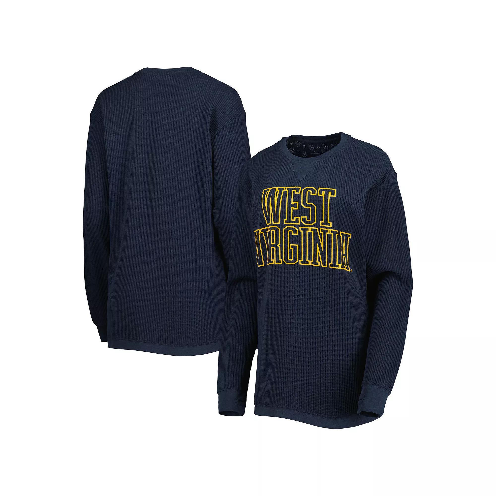 Women's Pressbox Navy West Virginia Mountaineers Surf Plus Size Southlawn Waffle-Knit Thermal Tri-Blend Long Sleeve T-Shirt, Size: Small, Blue Product Image