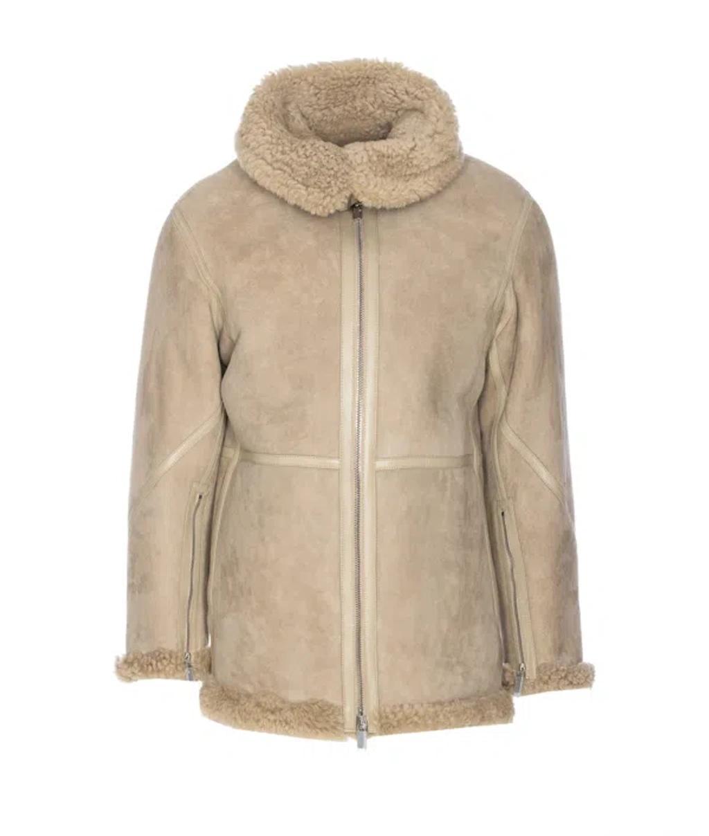 BURBERRY Shearling Aviator Jacket In Beige Product Image