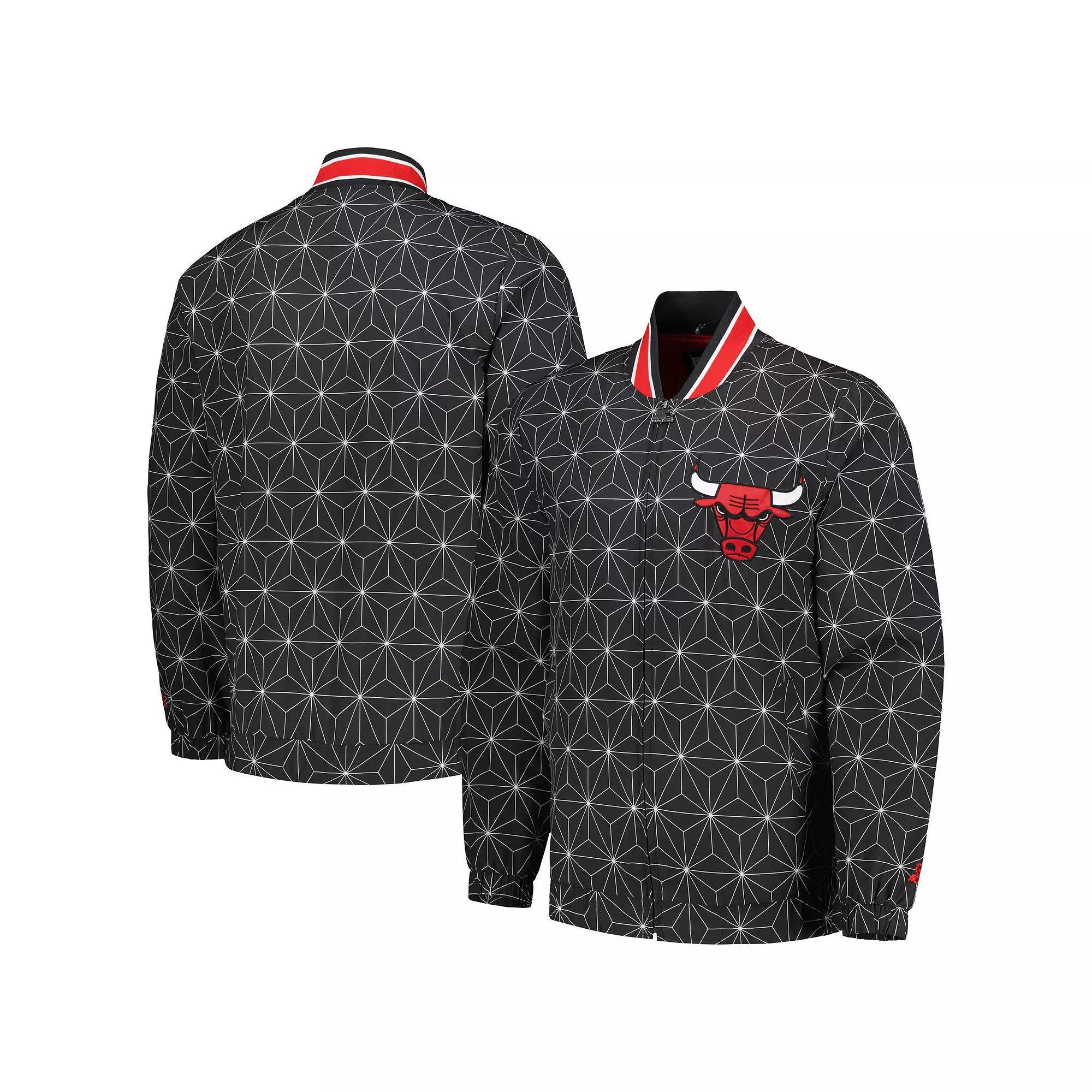 Men's Starter Black Chicago Bulls In-Field Play Fashion Satin Full-Zip Varsity Jacket,  Product Image