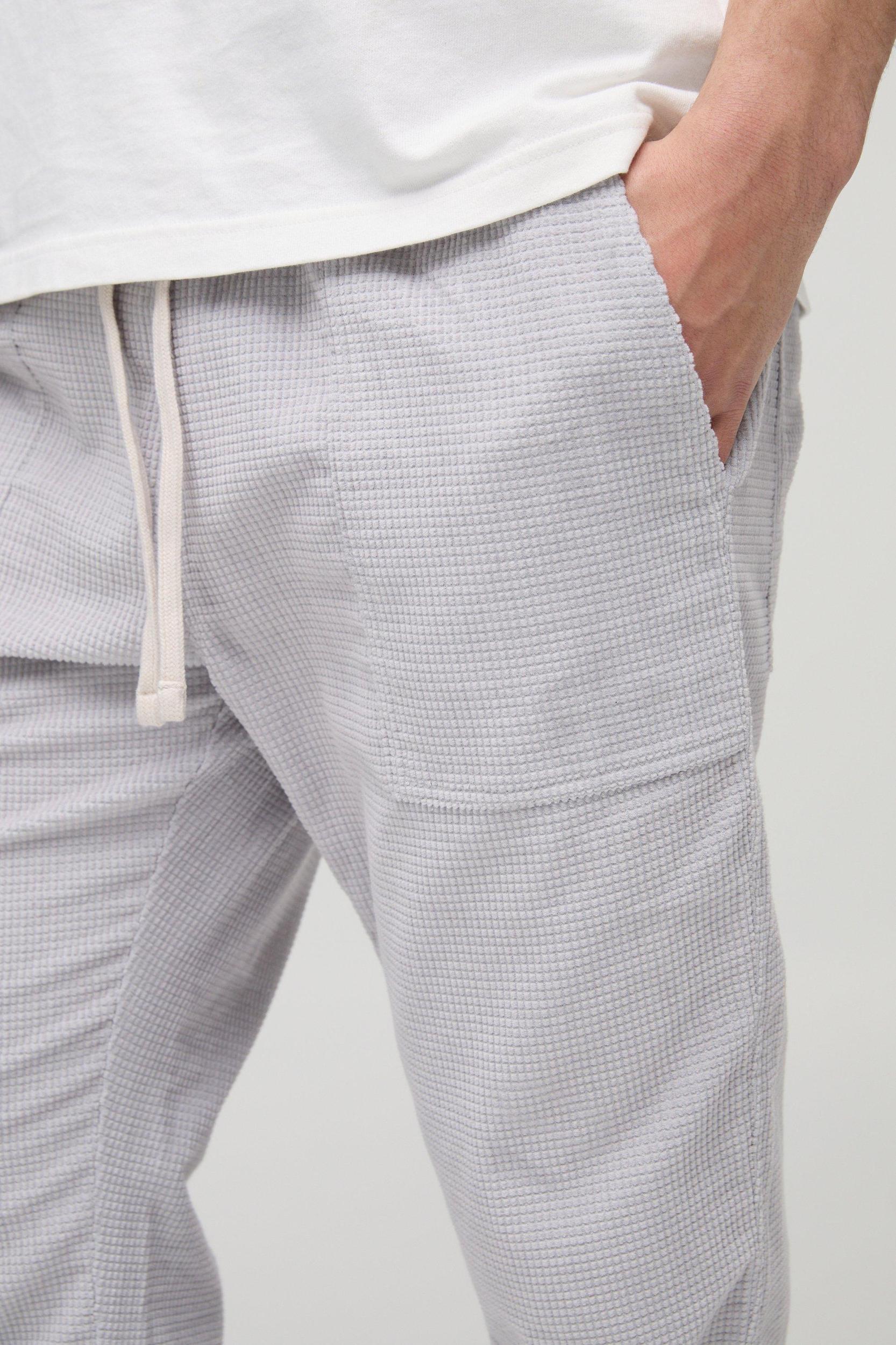 Elasticated Waist Slim Waffle Corduroy Pants | boohooMAN USA Product Image