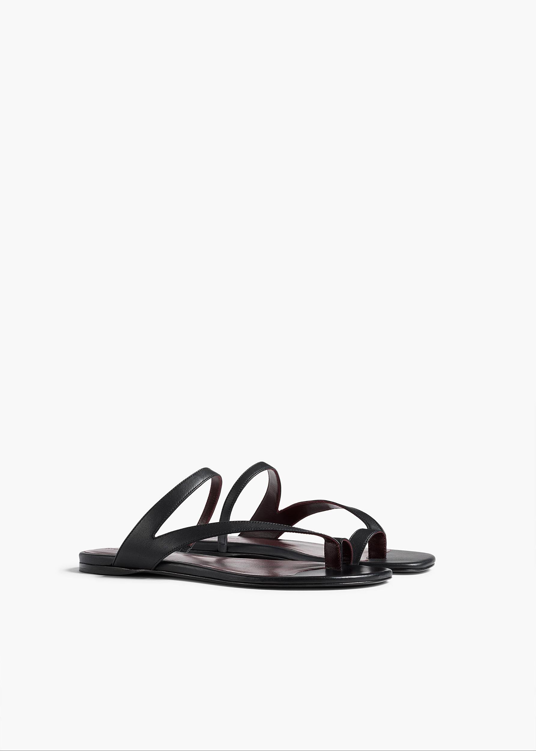 Aimee Flat Sandal in Black Leather Product Image
