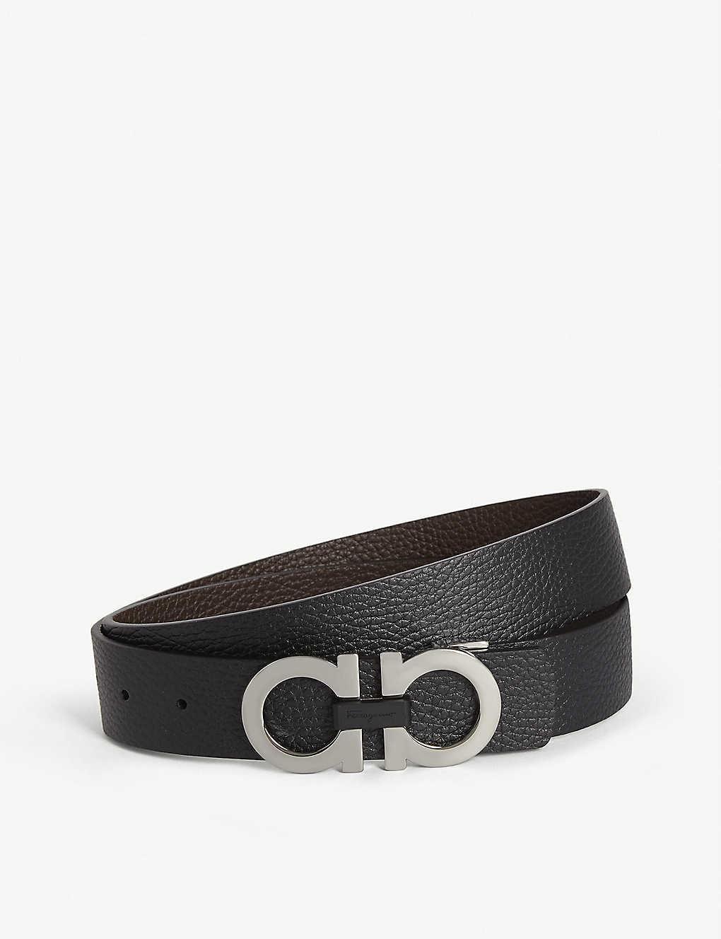 FERRAGAMO Salvatore  Mens Blk Brown Silver Gancini Reversible Leather Belt Product Image