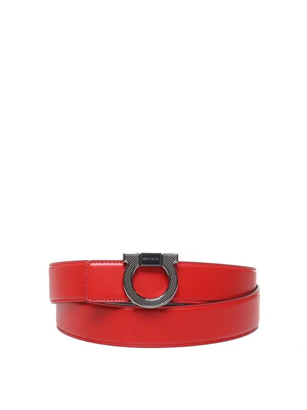 FERRAGAMO Gancini Belt In Calfskin In Red Product Image