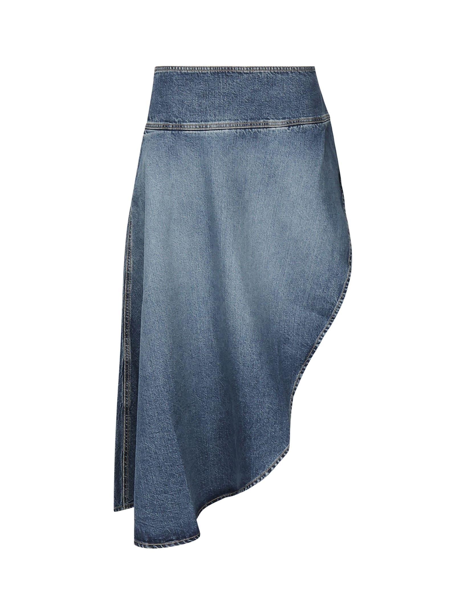 ALAÏA Asymmetric Midi Denim Skirt In Blue Product Image