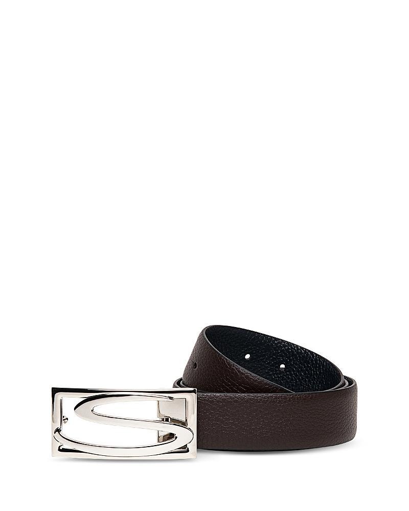 Mens Rectangle S-Buckle Reversible Leather Belt Product Image