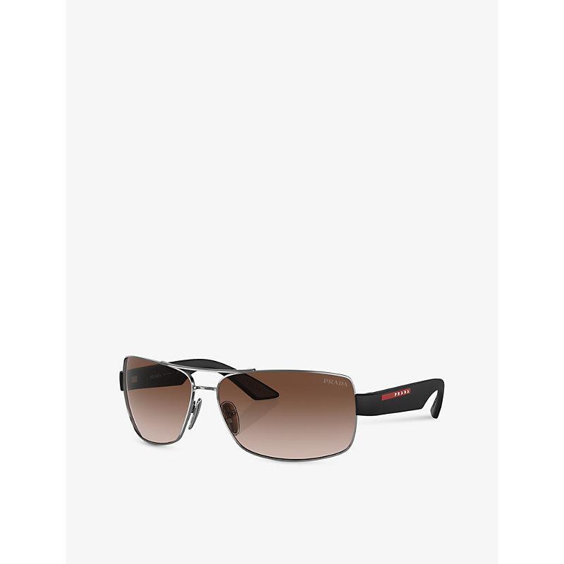 PRADA Linea Rossa Womens Grey Ps 50zs Pillow-frame Metal Sunglasses Product Image