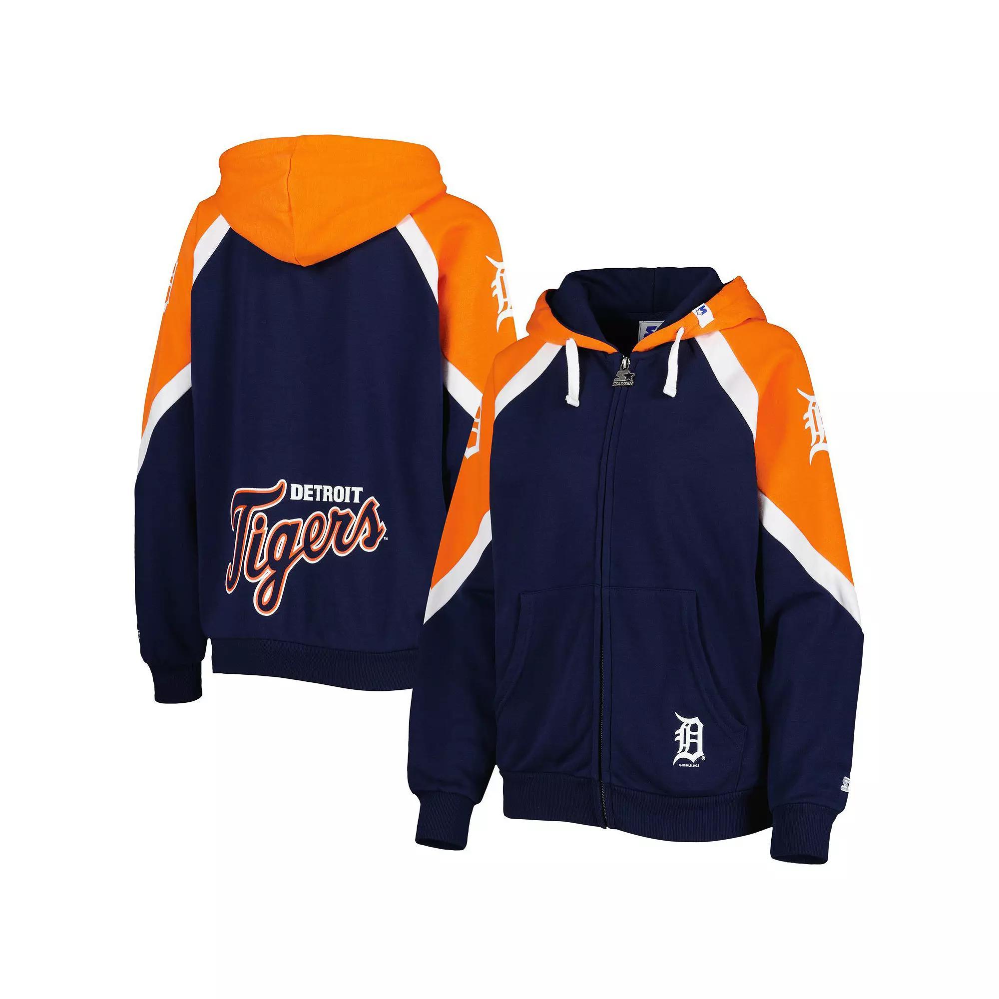 Women's Starter Navy/Orange Detroit Tigers Hail Mary Full-Zip Hoodie, Size: XS, Blue Product Image