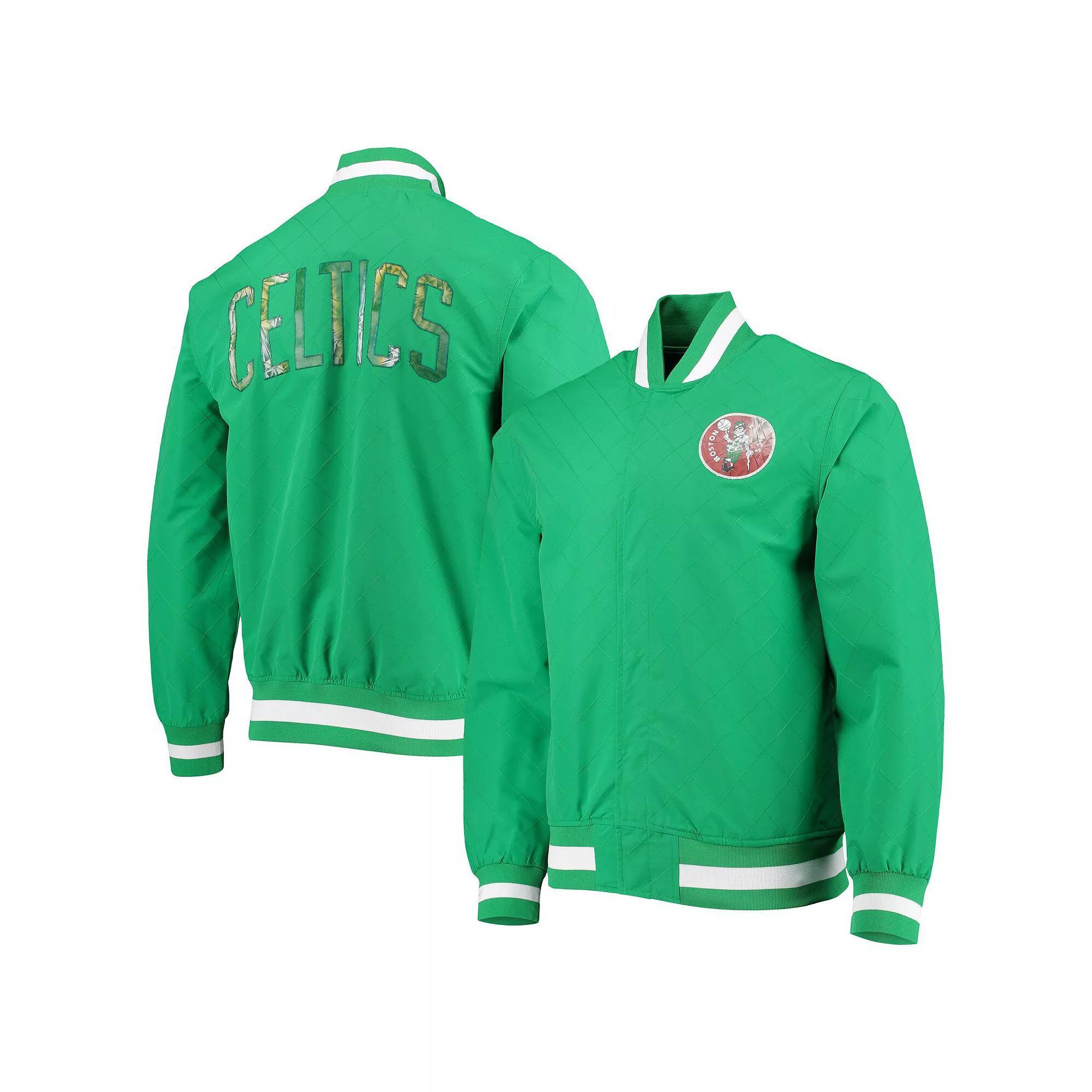 Men's Boston Celtics Kelly Green Mitchell & Ness Hardwood Classics 75th Anniversary Authentic Warmup Full-Snap Jacket,  Product Image
