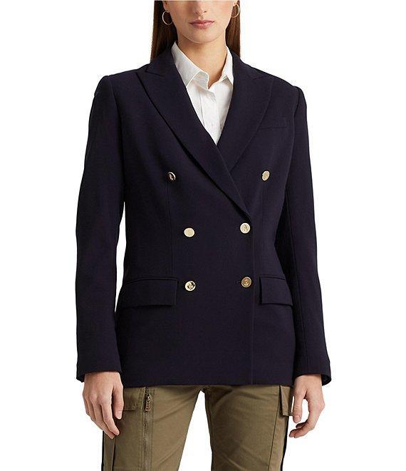 Lauren Ralph Lauren Double Breasted Wool Crepe Notch Lapel Long Sleeve Blazer Product Image