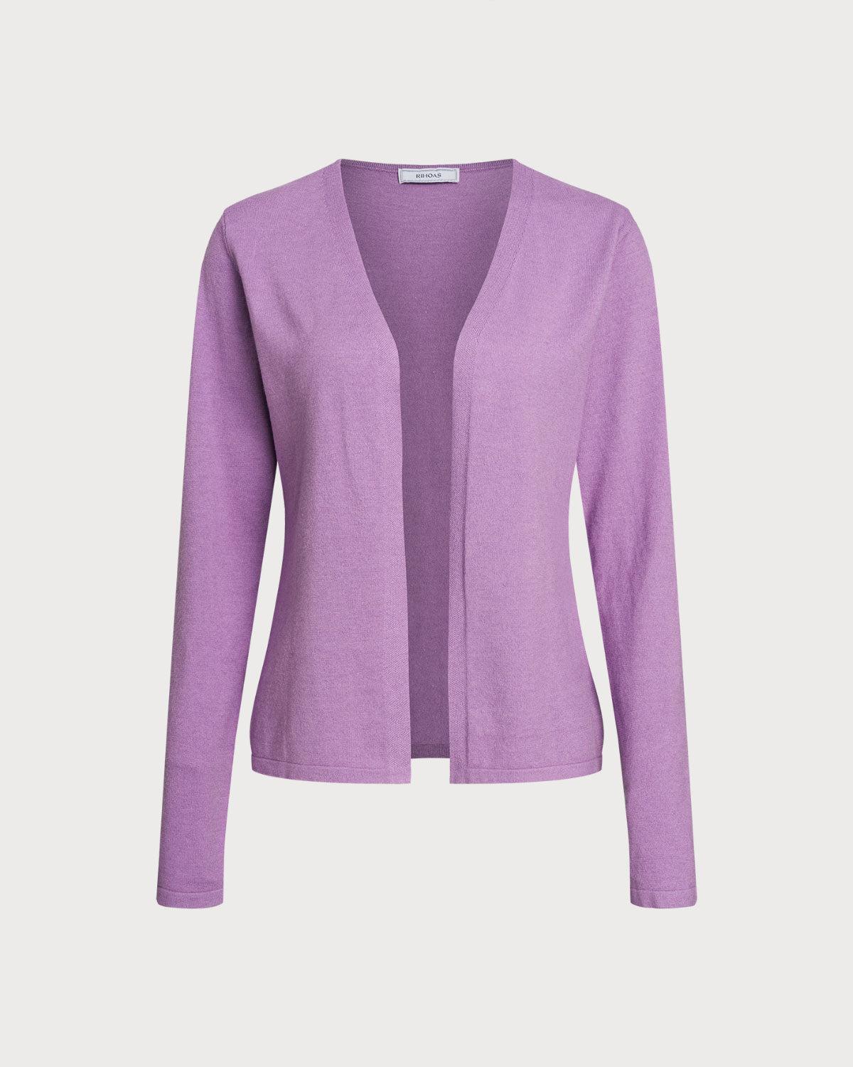 Purple Ribbed Knit Cardigan Product Image
