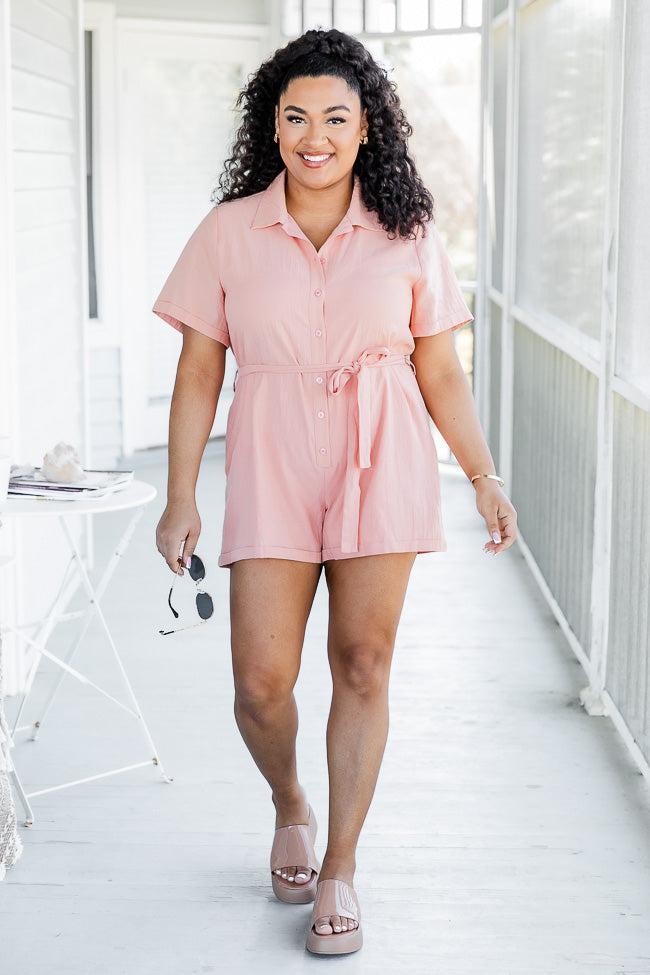 Craving Sunshine Coral Button Up Romper FINAL SALE Product Image