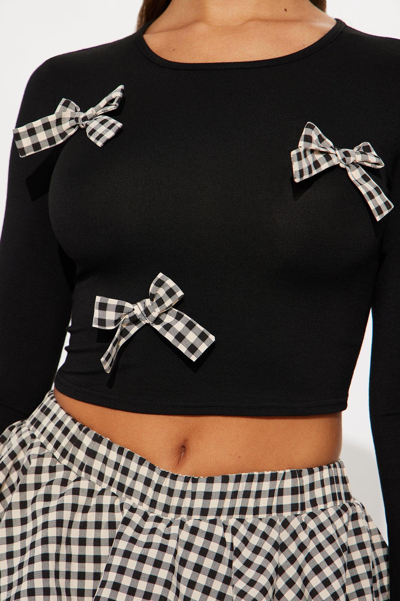 Bow Era Gingham Bubble Skirt Set - Black Product Image