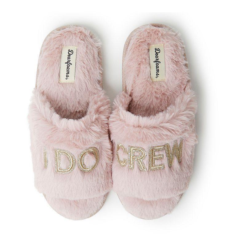 Dearfoams Bridal I Do Crew Womens Faux-Fur Slide Slippers Pale Pink Product Image