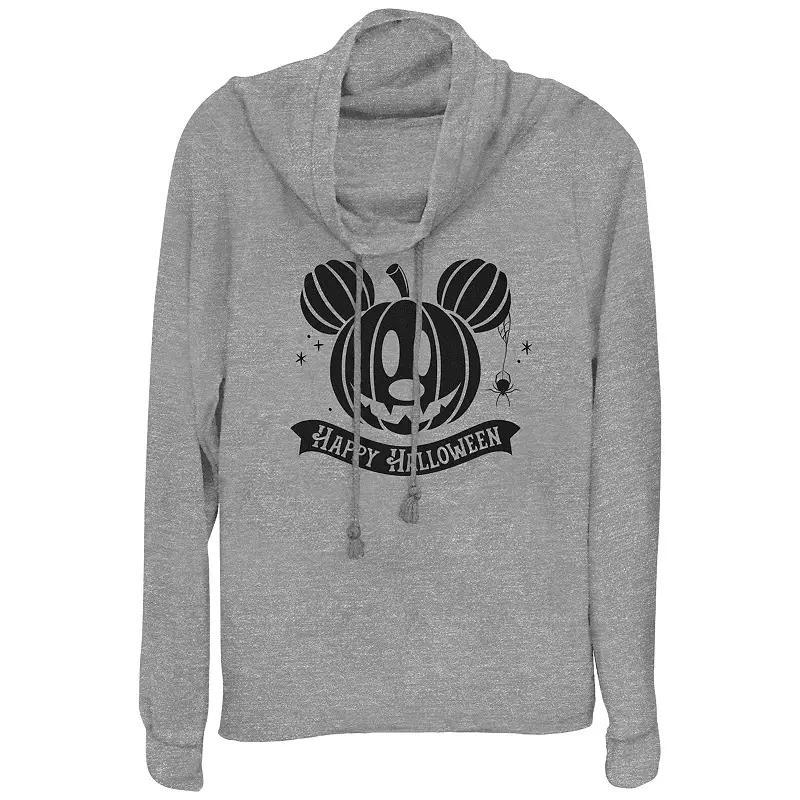 Disneys Mickey Mouse Jack O Lantern Happy Halloween Womens Cowlneck Graphic Lightweight Long Sleeve Gray Grey Product Image