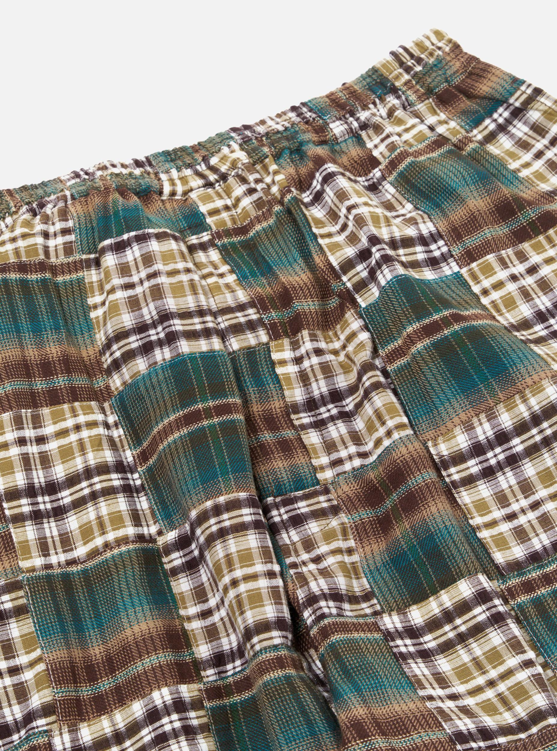 Universal Works Long Pyjama Set in Green/Brown Patchwork Madras Product Image