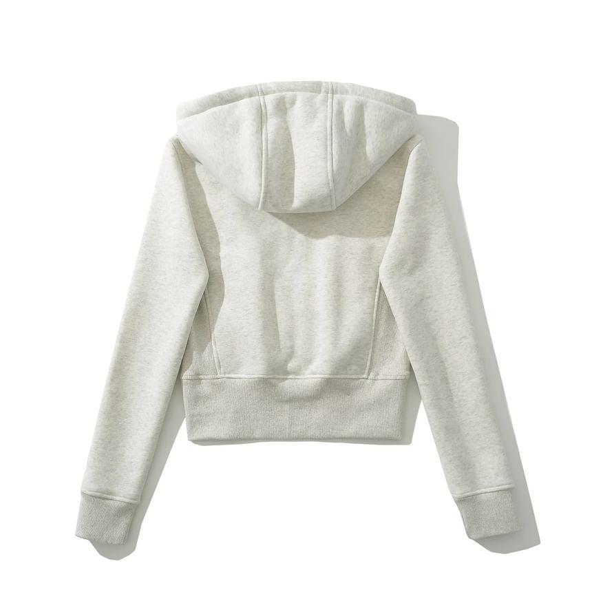 Drawstring Plain Crop Zip Hoodie Product Image