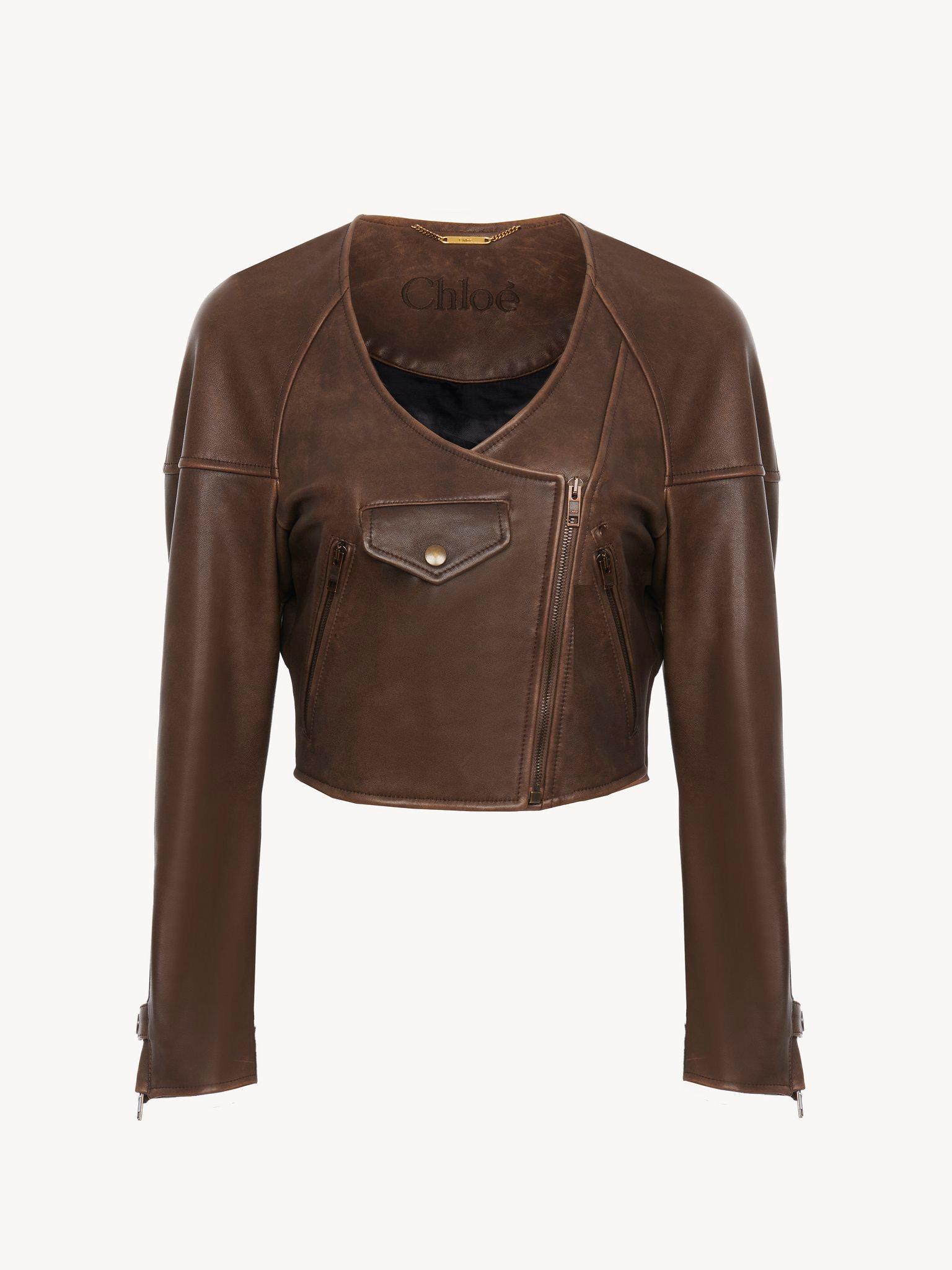 Cropped scoop-neck jacket in leather Product Image
