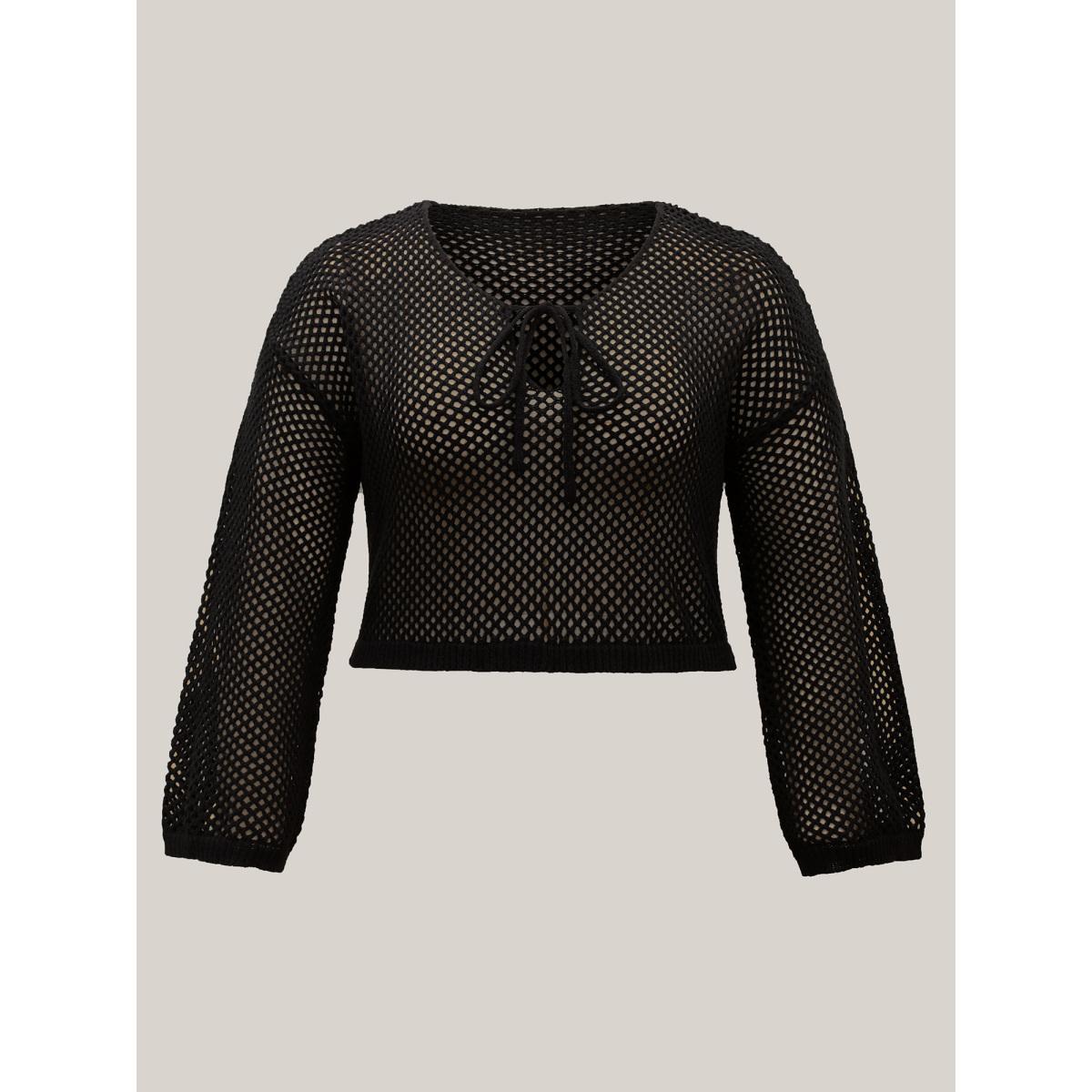 Plus Size Two-Piece Cut-Out Swim Cover-Up Women's Swimwear Black Beach Loose Tie knot Curve Swim Cover Ups BloomChic 12/L Product Image